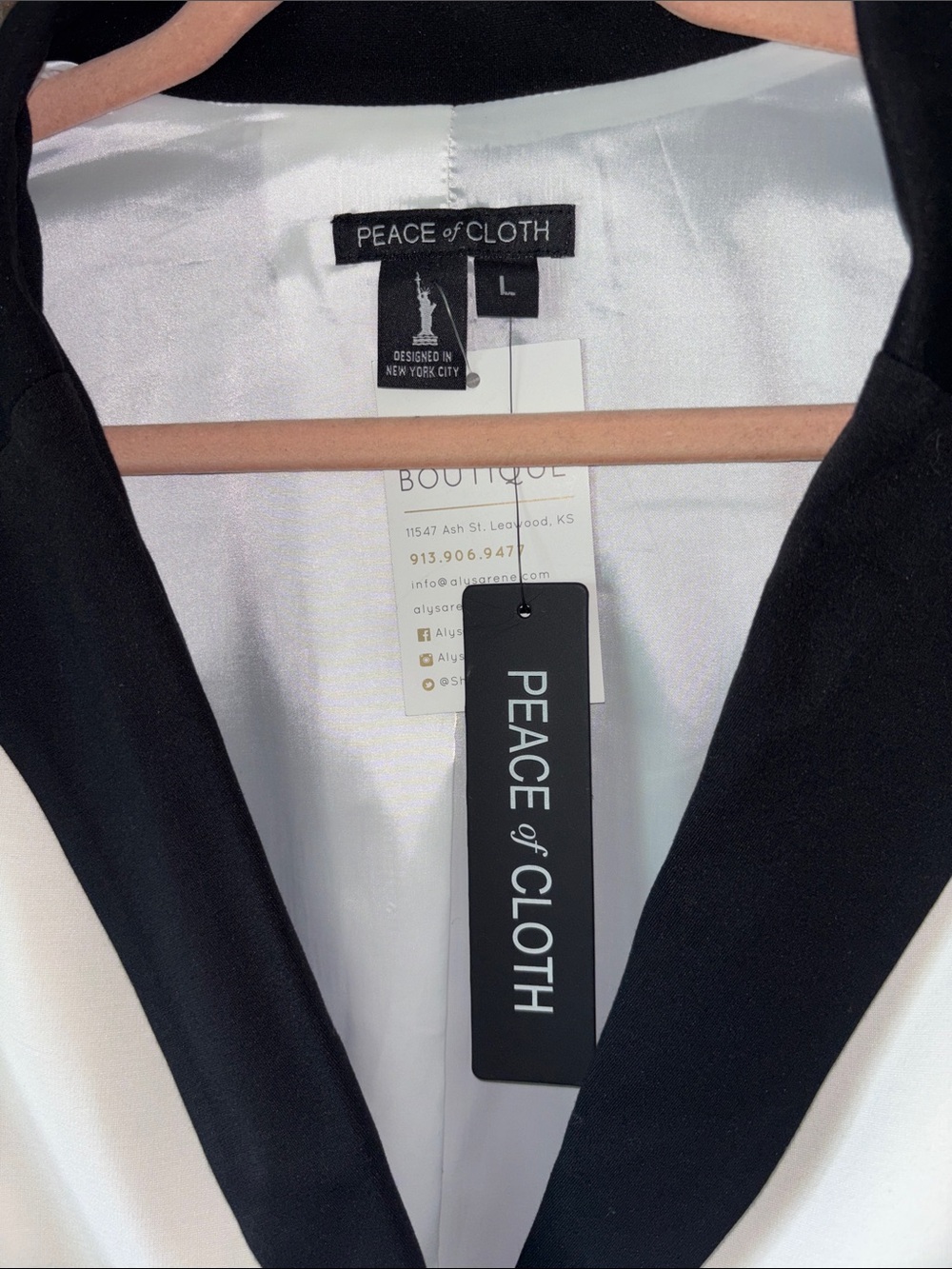 NEW PEACE OF CLOTH axel colorblock blazer in oyster & black Women’s Large - Picture 2 of 6